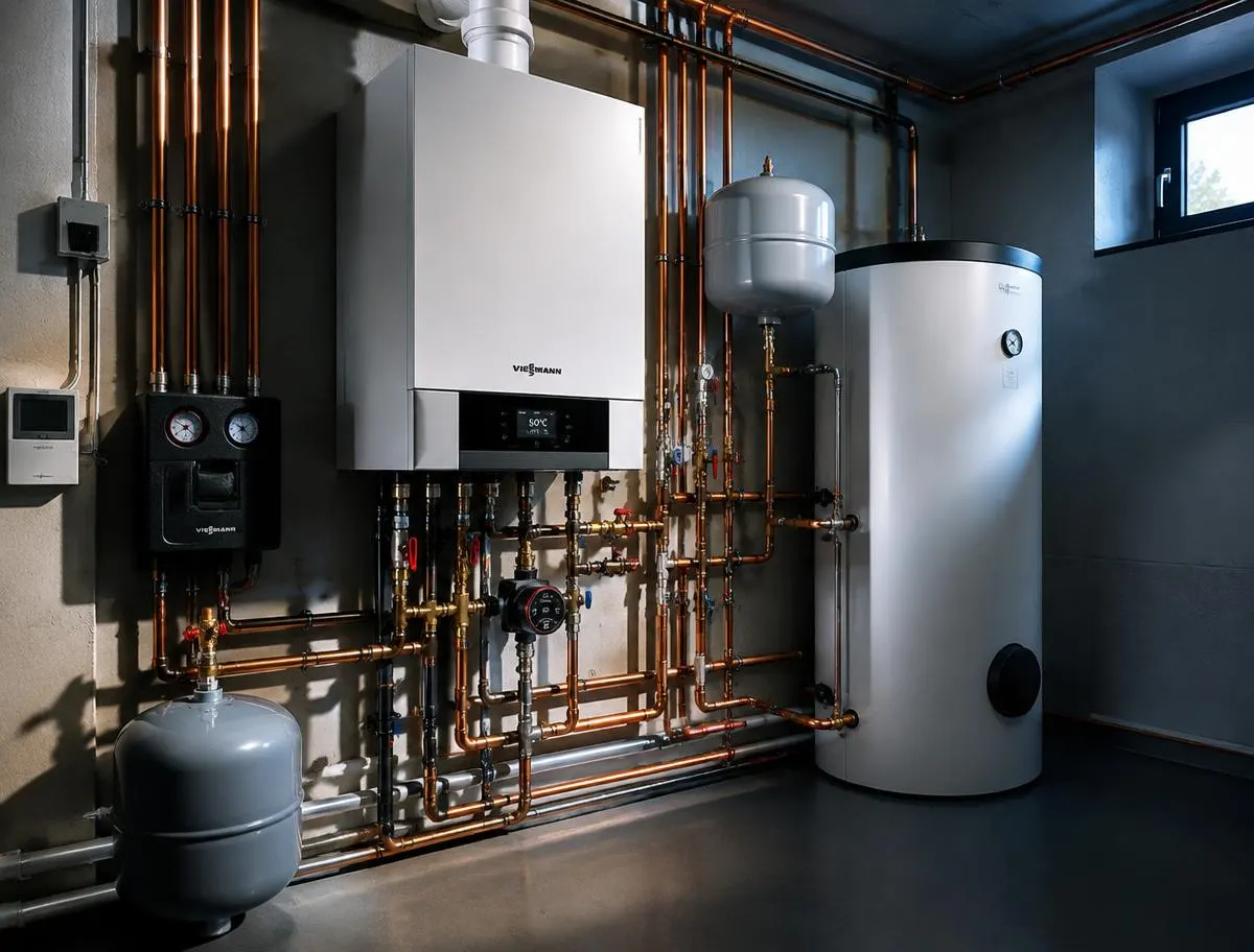Sistema de boiler a gás com tubulação de cobre